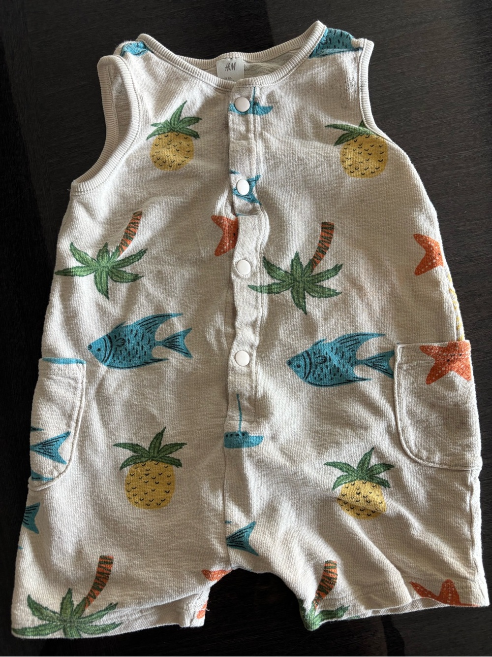 H&M Cream Tropical Pineapple & Fish Print Kids One-Piece